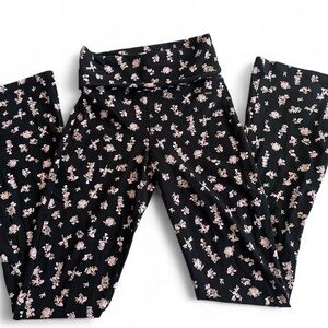 PINK Victoria's Secret Black and Pink Floral flared Leggings